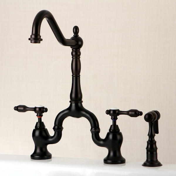 KS7755TALBS Bridge Kitchen Faucet W/ Brass Sprayer, Oil Rubbed Bronze